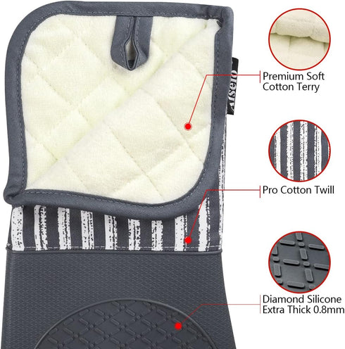 Silicone Oven Mitts Heat Resistant 932? with Waterproof & Non-Slip Kitchen Mittens, Set of 2 Extra Long Oven Gloves with Soft Cotton Terry Lining ...