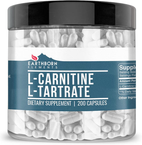 Earthborn Elements L-Carnitine Tartrate, 200 Capsules, No Magnesium or Rice Fillers, No Additives, Gluten-Free, Undiluted...