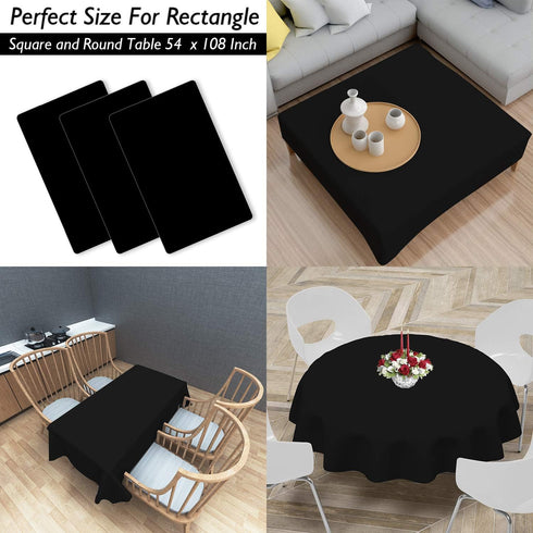 Childom 3 Pack Plastic Tablecloths for Rectangle Tables 54" x 108" Black Disposable Table Cloths for 6 to 8 Foot Tables Indoor or Outdoor Parties ...