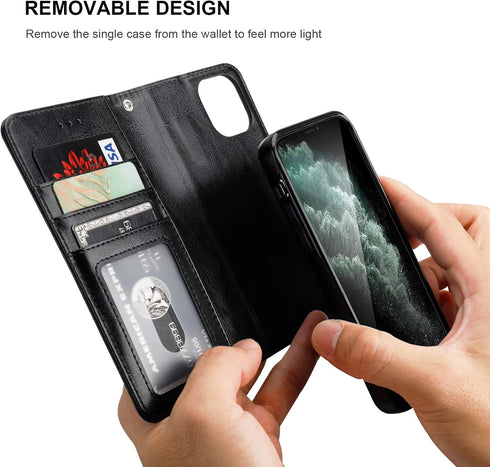 Bocasal for iPhone 11 Pro Wallet Case with Card Holder PU Leather Magnetic Detachable Kickstand Shockproof Wrist Strap Removable Flip Cover for iP...