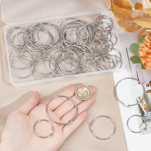 1 Box 30 Pairs 3 Style Hoop Earring Findings Round Earring Beading Hoops Silver Hypoallergenic Stainless Steel Large Earrings Open Dangle Earring ...