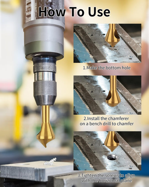 Countersink Drill Bit Set, 4 Pcs Titanium Coated Counter Sink Drill Bit Set Deburring External Chamfer Tool, for Wood, Metal, Plastic, PVC...