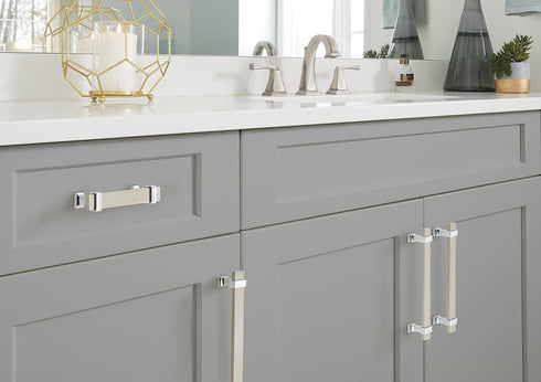 Amerock | Cabinet Pull | Satin Nickel/Polished Chrome | 3-3/4 inch (96 mm) Center to Center | Overton | 1 Pack | Drawer Pull | Drawer Handle | Cab...