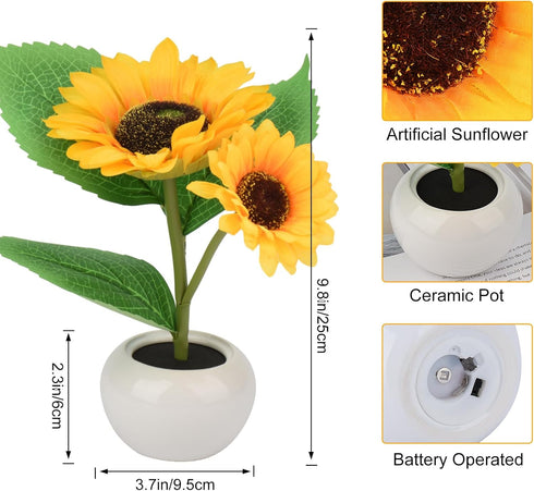 Sunflower Plants Table Lamp Gifts for Mom Simulation Flowers Led Night Lights for Anniversary Romantic Birthday Gifts for Her Home Decor - Ceramic...
