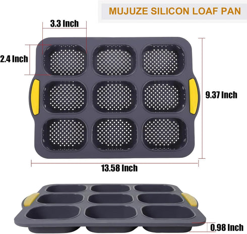 MUJUZE Mini Loaf pan, 9 Cavity Silicone Bread Pan Mini Bread Pan Brownie Pan, Nonstick & Heat Resistant Mini Baguette Pan, Baking Pan for Bread...