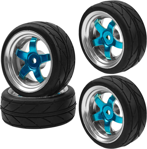 2.59in Rubber Tires & 12mm Hex Plastic Wheel Rims Set Compatible with Traxxas Kyosho HPI Tamiya Associated 1/10 RC On-Road Touring Car (Blue)...