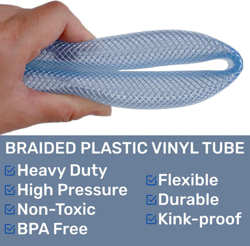 1/2"ID x 10FT High Pressure Braided Clear Flexible Industrial PVC Tubing, Heavy Duty UV Chemical Resistant Vinyl Hose Water...