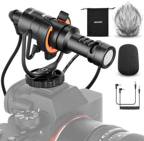 Neewer Video Microphone for Phone, On Camera Mic Kit with Black Pro Shock Mount Compatible with iPhone Android Smart Phones DSLR Camera Tablet (iP...
