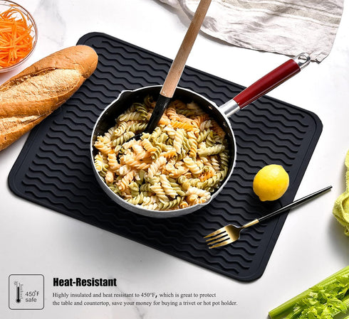 Silicone Dish Drying Mat, Non-Slip Easy Clean Sink Mat Large Heat-resistant Dish Drainer Mat for Kitchen Counter, Sink, Refrigerator or Drawer lin...