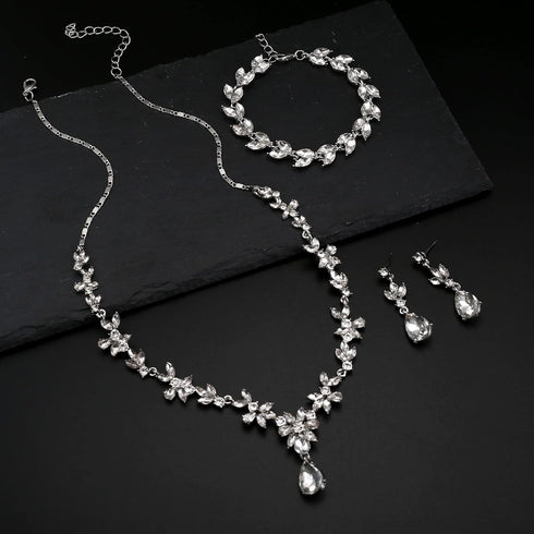 FIBO STEEL Jewelry Set Rhinestone Earrings Necklace Bracelet Set for Bride Bridesmaid Wedding Prom Costume Party Jewelry...