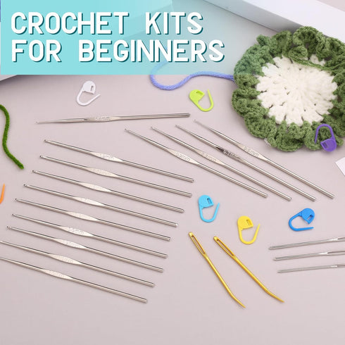 BAGERLA 14 Sizes Crochet Hooks(0.5-1.9mm), Iron Ergonomic Crochet Hooks Set with Big Eye Yarn Needle and Stitch Markers Clip Extra Long Crochet Ne...