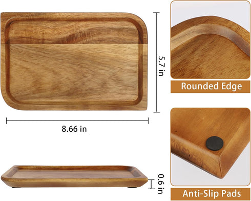 Midoriwood Bathroom Vanity Tray 8.66 x 5.7 inches, Natural Acacia Wood Tray for Bathroom, Kitchen, Countertop, Toilet Tank, Sink, Elegant Organize...