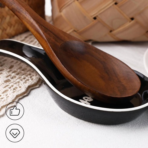 Ceramic Spoon Rest, Black Utensil Rest for Stove Top Large Spoon Holder 9.5 Inch for Kitchen Counter Ladle Spatula...