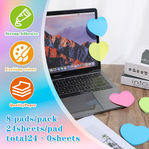 Heart Sticky Notes Cute 240 Sheets Heart Shape Sticky Memo Pads Self-Stick Note Pads Colorful Removal Easy to Post for Home Office School Business...