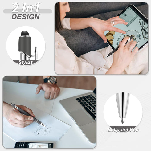 12 Pieces Ballpoint Pen with Stylus Tip, 1.0 mm Black Ink Metal Pen Stylus Pen for Touch Screens, 2 in 1 Stylus Ballpoint Pen (Gray and Silver)...