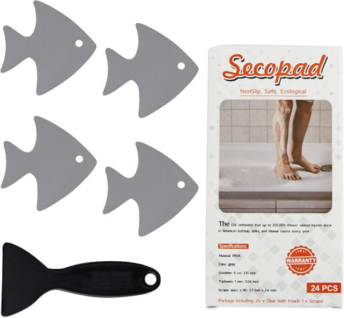Bathtub Stickers Non-Slip, 24 PCS Safety Shower Treads Adhesive Appliques with Premium Scraper (Gray)...