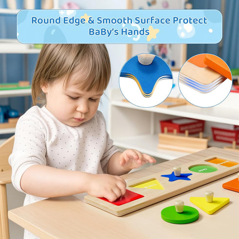 First Jumbo Knob Wooden Shape Puzzles for Toddlers 1-3, Peg Shapes Puzzle Sorter Board for Baby Kids,Montessori Preschool Learning Toys,1 Year Old...
