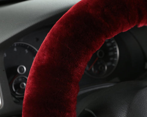 U&M Wool Car Steering Wheel Cover Soft Fluffy Natural Sheepskin Vehicle Non-slip Wheel Cushion Protector Universal Fit for 15 inch for Women...