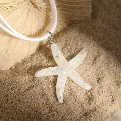 Blue Drop Starfish Necklace For Women Girls Boho Layered Starfish Pendant Choker White Velvet Necklace Summer Beach Necklaces Jewelry Gifts...