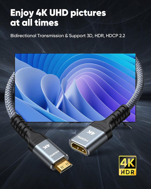 Highwings Mini HDMI to HDMI Adapter, 4K 60Hz Mini HDMI Male to HDMI Female Cable 4K HDR 18Gbps Compatible with Camera, Projector, Tablet, Graphics...