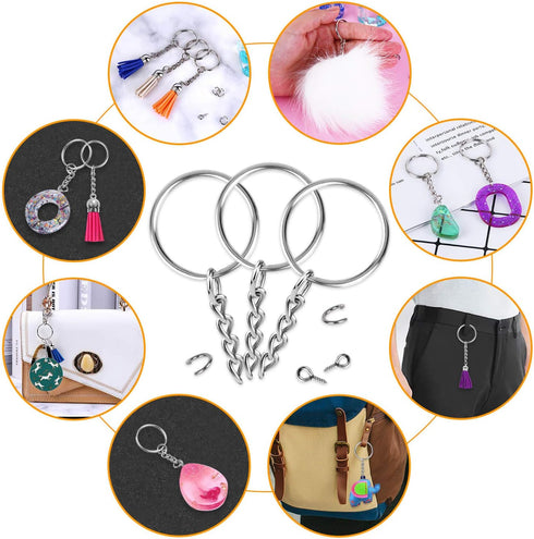 Keychain Rings for Crafts, Flasoo 360Pcs Keychains for Resin Include Key Rings with Chain, Jump Rings, Screw Eye Pins for DIY Keychain Making...