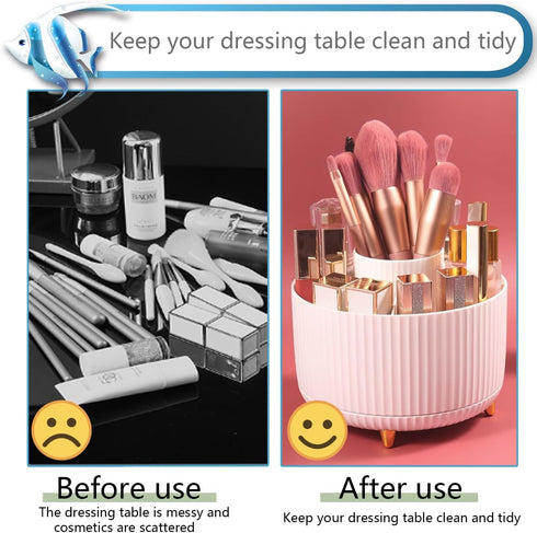 Makeup Organizer Makeup Brush Holder Organizer Lipstick Organizer 360° Rotating 5 Slot Make up Brushes Cup for Cosmetics Nail Polish Hair Brush Ho...