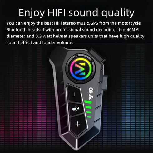 Y10 Motorcycle Helmet Bluetooth Headset with HiFi Stereo Sound,Noise Reduction,1000mAh Battery,Helmet Bluetooth Headset Speakers with RGB,IPX6 Wat...