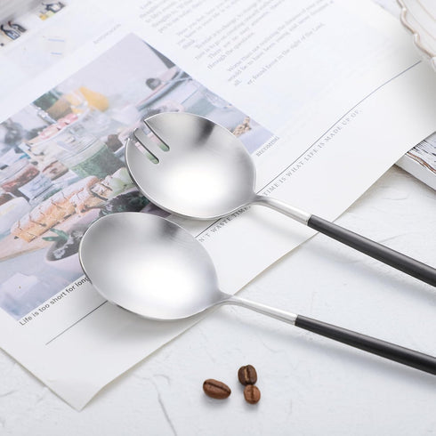 Salad Servers,Spoon and Fork Set 11.41 inch,18/10 Stainless Steel Salad Serving Titanium Plating (black silver)...