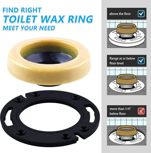 Toilet Flange with Wax Ring for Toilets Replacement Kit Includes Bolts PVC Toilet Flange Repair Kit for 3" or 4" Pipes, Fit Toilet Install & Repai...