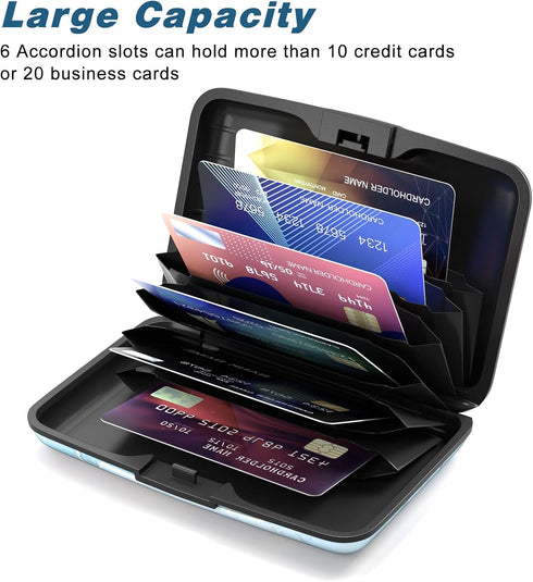 Credit Card Holder, Mini Aluminum Card Wallet RFID Blocking Slim Metal Hard Card Case for Women Men, Blue Marble...