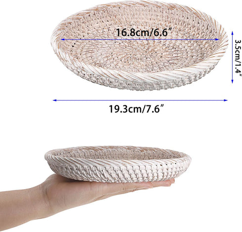 Hipiwe Small Key Basket Bowl for Entryway 7.6" Round Woven Wicker Basket Fruit Serving Tray Woven Basket Wall Decor, Rattan Organizer Basket for K...