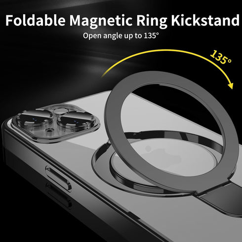 MANLENO Magnetic Case for iPhone 15 Case Magsafe with Invisible Kickstand Plating 10FT Shockproof Soft Rubber Clear Protective Phone Case (Black)...
