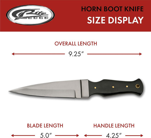 SZCO Supplies 9.25" Horn Handle Spear-Point Boot Knife with Sheath, Black, DH-8021HN...