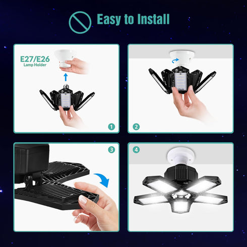 BRAINIAC LED Garage Light Bulbs, 100W 10000LM Super Bright Garage Lighting with 5 Adjustable Panels, E26/E27 Screw-in Deformable Led Garage Ceilin...