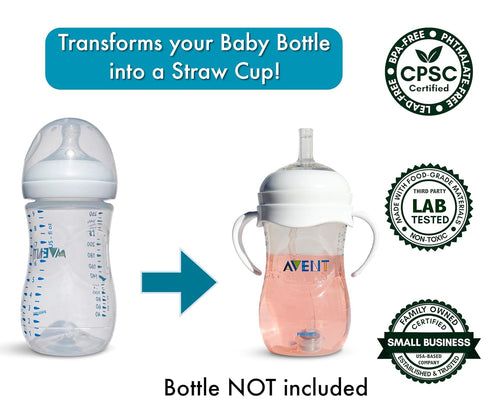 Straw Cup Conversion Kit for Philips Avent Natural Baby Bottles 2-Count, Food Grade Silicone Straw Nipples, Silicone Weighted Straw, Bottle Handle...