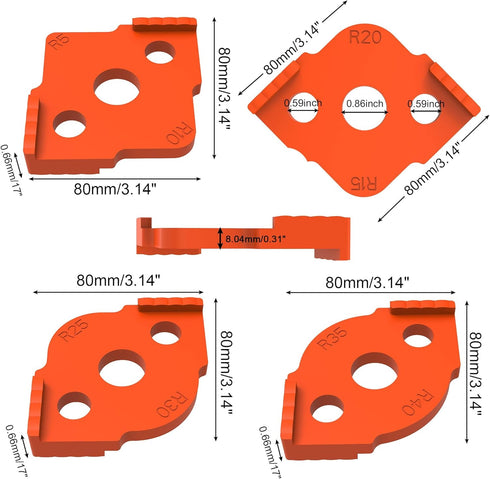 8 Radius Corners Router Jig Router Templates, High Hardness ABS+CNC Radius Routing Templates, Routing Rounded Corners Router Bit Templates for Woo...