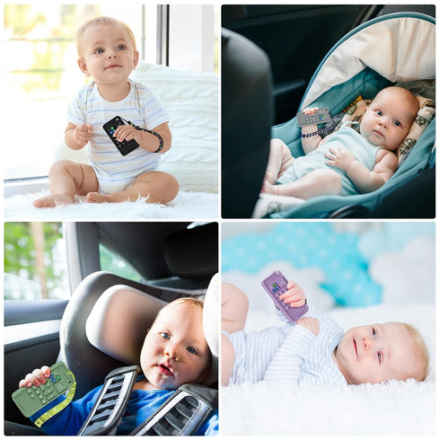 2PCS Silicone Baby Teething Toys, Cell Phone Teether Toys with 2PCS Pacifier Clip, Baby Teething Toys for 0-12 Months, Baby Phone Chew Toys BPA Fr...