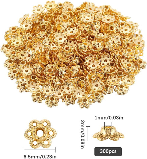 SUNNYCLUE 1 Box 300PCS 6mm Alloy Flower Beads Caps Filigree Flower Beads Gold Metal Hollow Floral End Cap Loose Spacer Bead Bulk for Jewelry Makin...