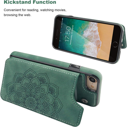 Vaburs Wallet Case for iPhone SE(2022)/SE(2020)/8/7 with Card Holder, Embossed Mandala Pattern Flower Premium PU Leather Double Magnetic Buttons F...