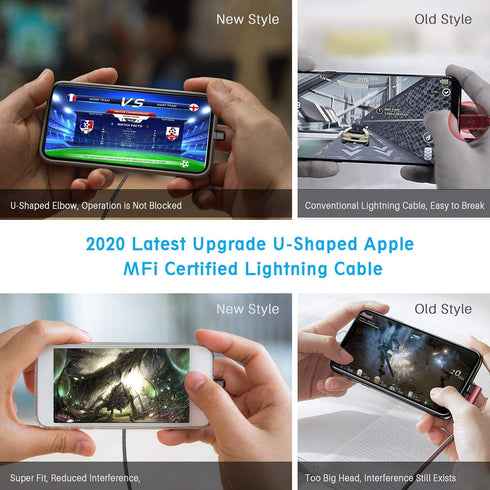 3Pack 90 Degree iPhone Charger 6ft, Apple MFi Certified 6 Feet Lightning Cord Long, Nylon Right Angle 6 Foot Apple iPhone Charging Cable for Apple...