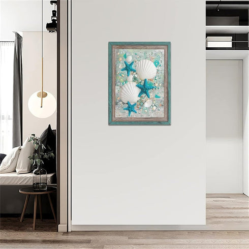 citari Coastal Wall Art - Starfish and Shells Canvas Print for Beach Bathroom Bedroom Decor...