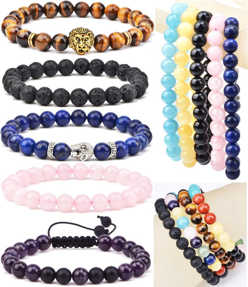 Natural Stone Beads 200pcs Mixed 8mm Round Genuine Real Beading Loose Gemstone Hole Size 1mm DIY Charm Smooth Beads for Bracelet Necklace Earrings...