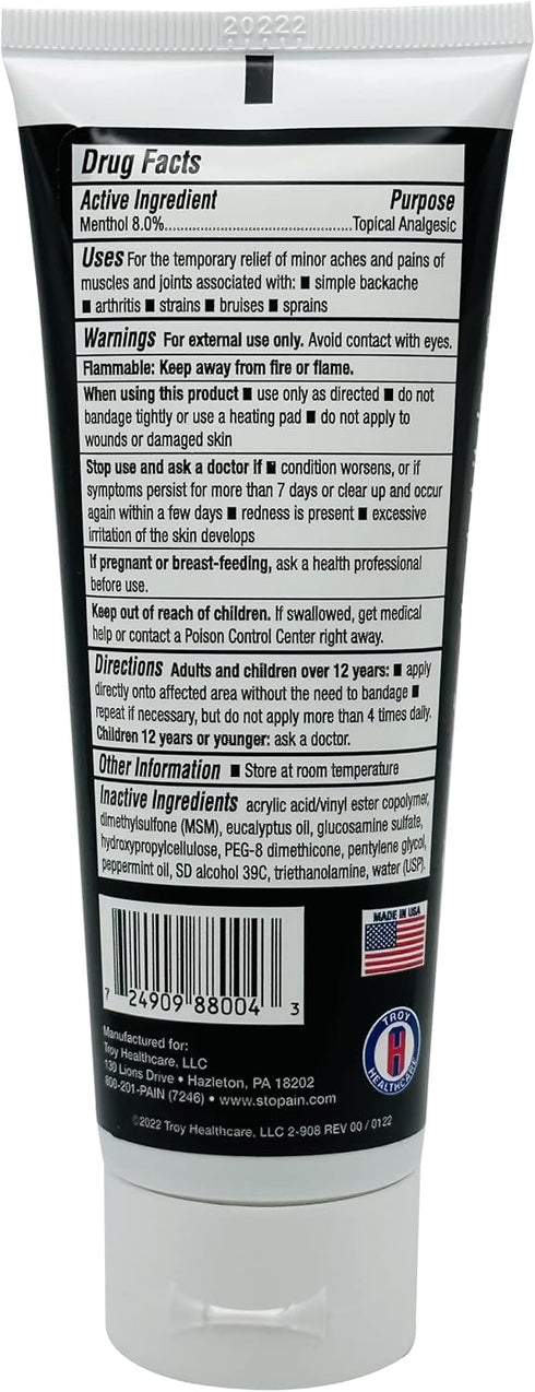 Stopain Pain Relief Gel 4oz USA Made, Max Strength Fast Acting with MSM, Glucosamine, Menthol for Lower Back Sciatica, Knee, Neck, HSA FSA Approve...