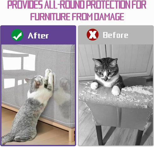 Furniture Cat Scratch Protector - 12 Pcs Clear Self-Adhesive Cat Couch Protectors, Furniture Protectors from Cat Scratching, couch corner protecto...