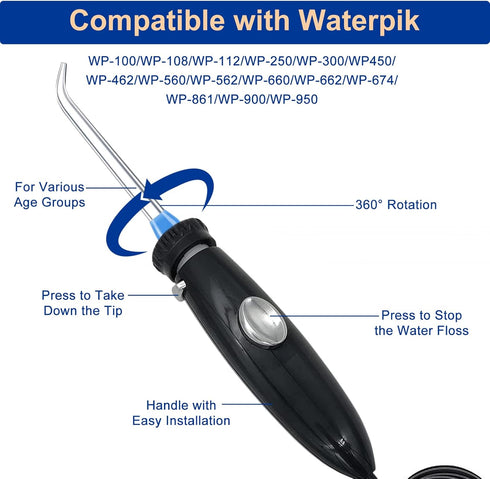 Oral Hygiene Accessories Compatible with Waterpik WP-100, WP-900 Replacement Kit for Ultra Water Flosser, Pack of 1 Handle/Hose?Black?...
