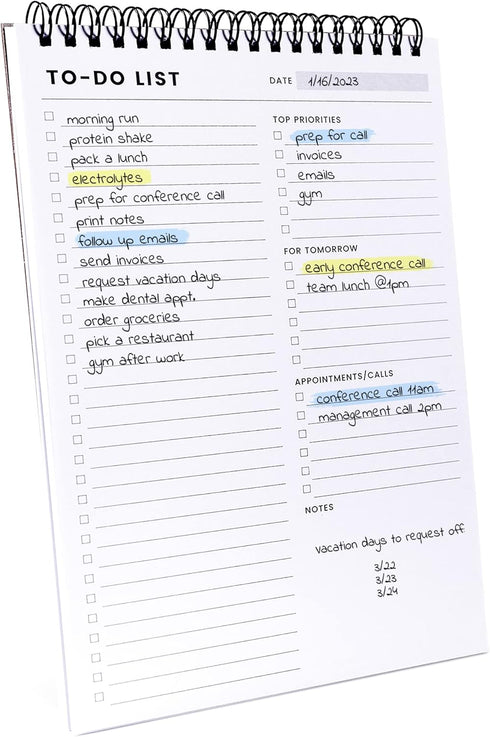 To Do List Notepad: With Multiple Functional Sections - 6.5 x 9.8" 60 Sheets - Spiral Daily Planner Notebook - Task CheckList Organizer Agenda Pad...