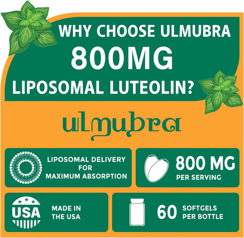 800 MG Liposomal Luteolin Supplement - Maximum Absorption, Premium Antioxidant Supplement for Brain & Overall Well-being, 60 Softgels - 30-Day Sup...