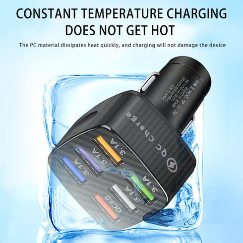 Car Charger Adapter, 6 Ports USB QC3.0 Fast Phone Charger, Car Interior Accessories Fit for All Vehicles, Multi-Port Car Phone Charger with LED Li...