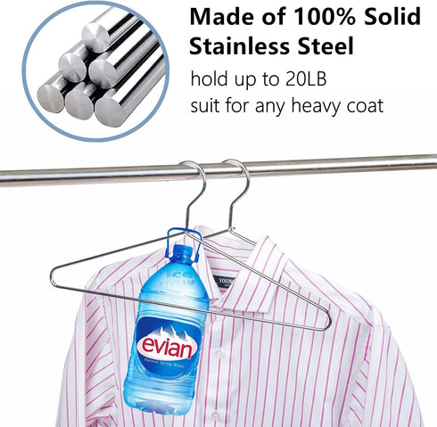 Amber Home 20 Pack Heavy Duty Metal Shirt Coat Hangers, Stainless Steel Clothes Hanger with Polished Chrome, 17 Inch Silver Metal Wire Hanger...