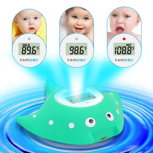 Baby Bath and Room Thermometer - Famidoc FDTH-V0-22 New Upgraded Sensor Technology for Baby Health Bath Tub Thermometer Floating Toy (Blue)...